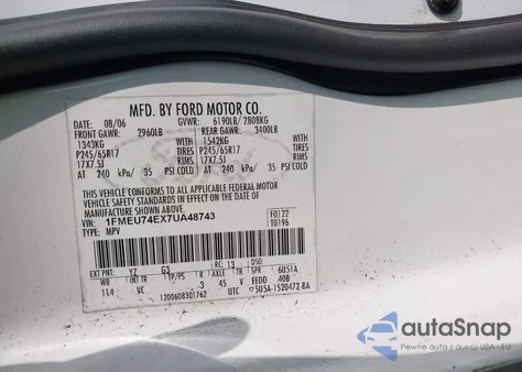 2007 Ford Explorer Eddie Bauer из США, поврежденный, VIN 1FMEU74EX7UA48743